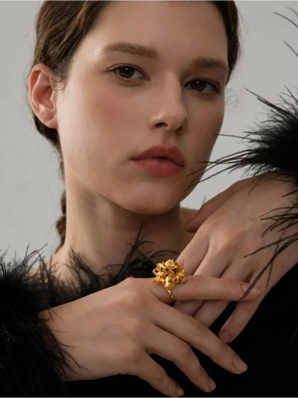 Rust proof 18 K gold plated glower metal chic adjustable ring